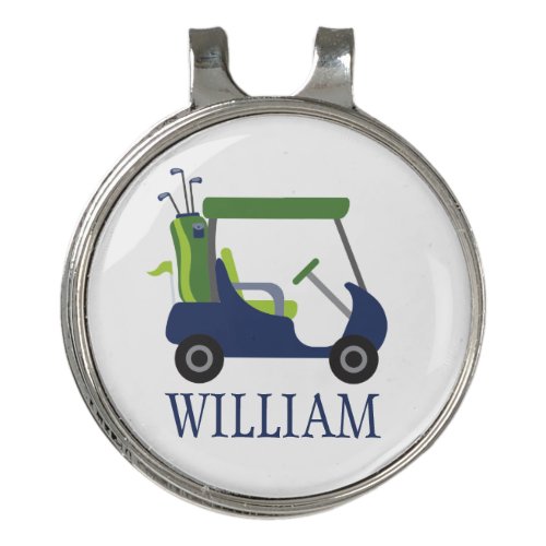 Navy  Green Golf Cart Personalized Golf Hat Clip