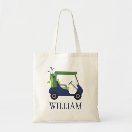 Navy  Green Golf Cart Personalized Tote Bag