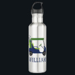 Navy & Green Golf Cart Personalized Water Bottle<br><div class="desc">PreppyPrint.com - Hit the links! Add your personalized touch to this water bottle Click "customize" to change the font,  image size,  etc. Transfer this design onto the products of your choice too! Please visit my designer store,  PreppyPrint.com,  for coordinating items.</div>