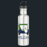 Navy & Green Golf Cart Personalized Water Bottle<br><div class="desc">PreppyPrint.com - Hit the links! Add your personalized touch to this water bottle Click "customize" to change the font,  image size,  etc. Transfer this design onto the products of your choice too! Please visit my designer store,  PreppyPrint.com,  for coordinating items.</div>