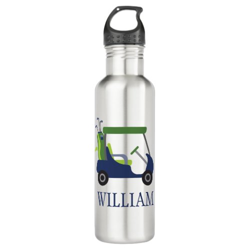 Navy  Green Golf Cart Personalized Water Bottle