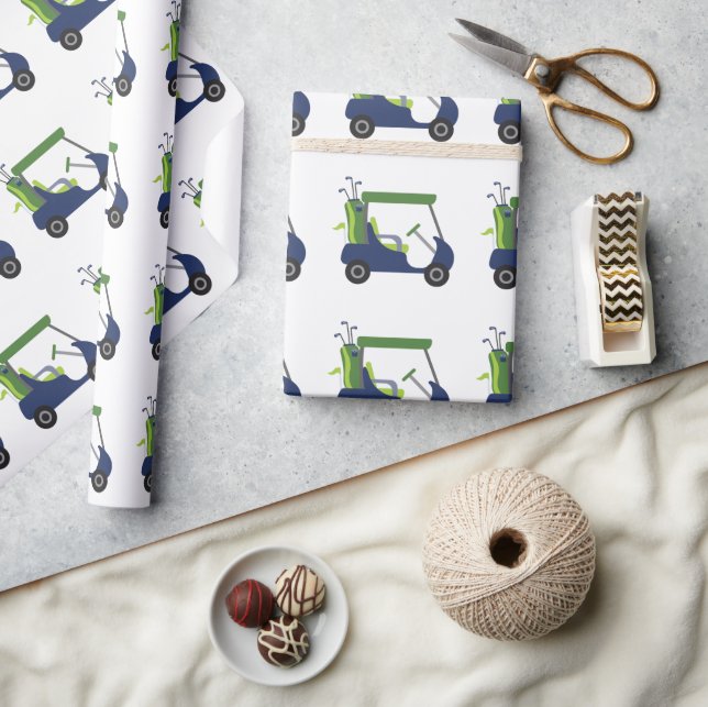 Navy & Green Golf Cart Wrapping Paper (Crafts)