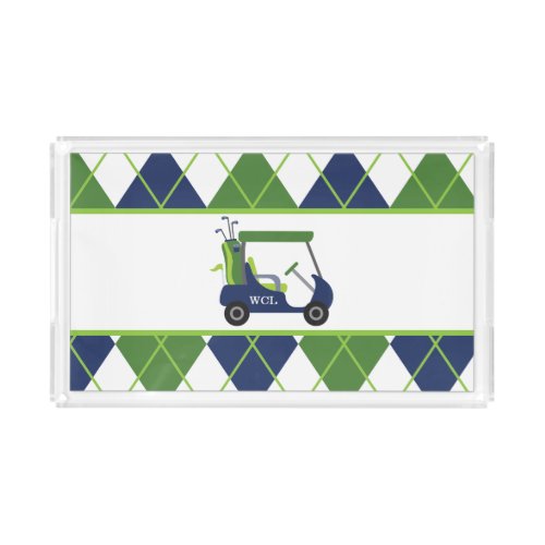 Navy  Green Golf Monogram Acrylic Tray