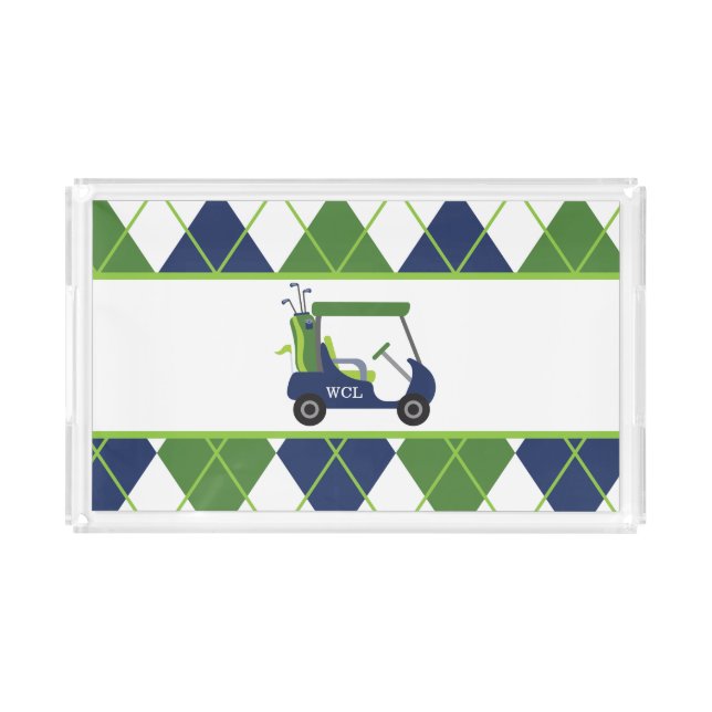 Navy & Green Golf Monogram Acrylic Tray (Front)