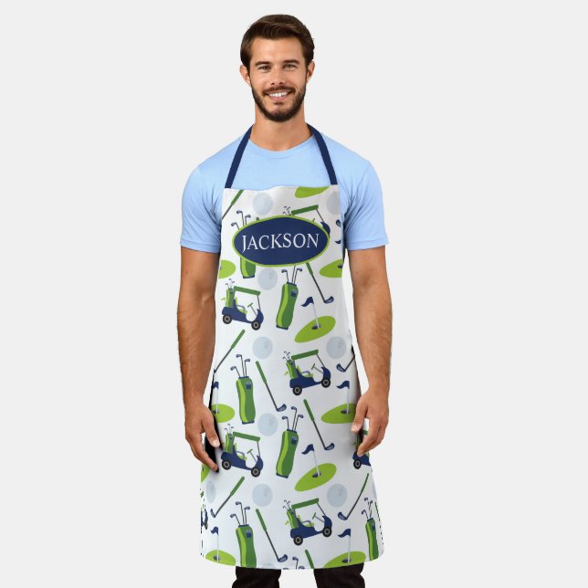 Navy & Green Golf Personalized Apron (Worn)
