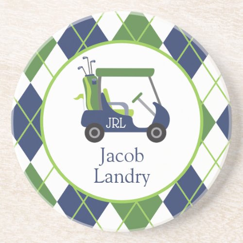 Navy  Green Golf Personalized Coaster