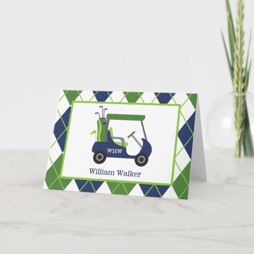 Navy  Green Golf Personalized Folded Note Cards
