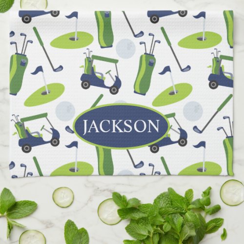 Navy  Green Golf Personalized Kitchen Towel