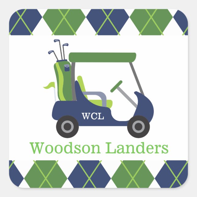 Navy & Green Golf Personalized Stickers (Front)