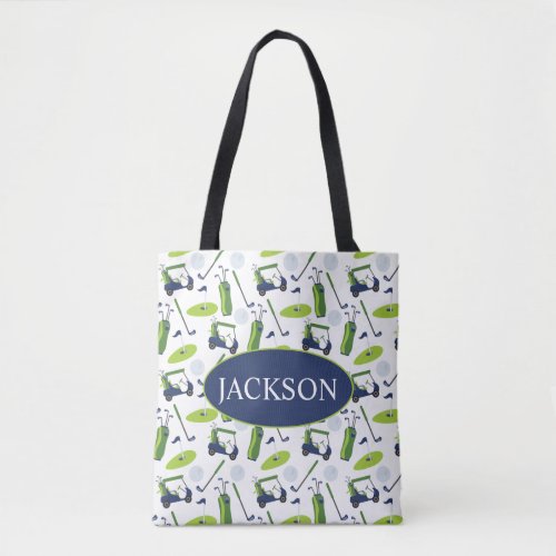 Navy  Green Golf Personalized Tote Bag
