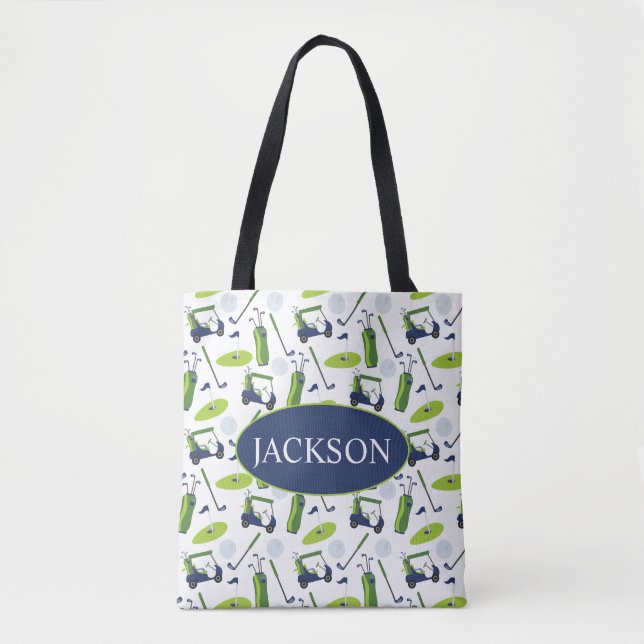 Navy & Green Golf Personalized Tote Bag (Front)