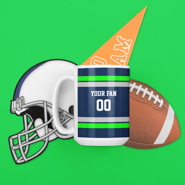 Navy, Green & Grey Football Team Personalized Coffee Mug (Creator Uploaded)