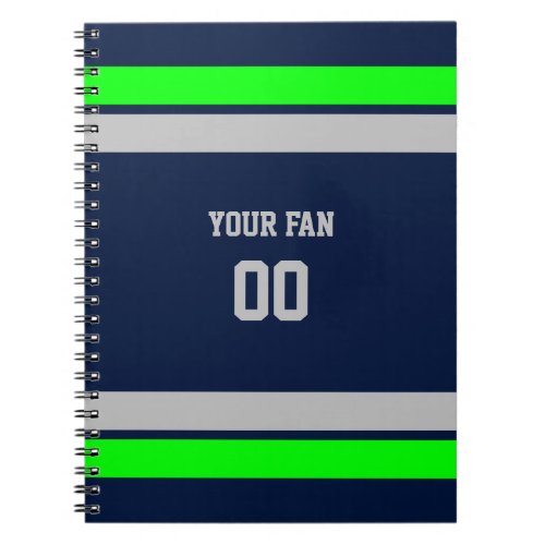 Navy Green  Grey Football Team Personalized Notebook