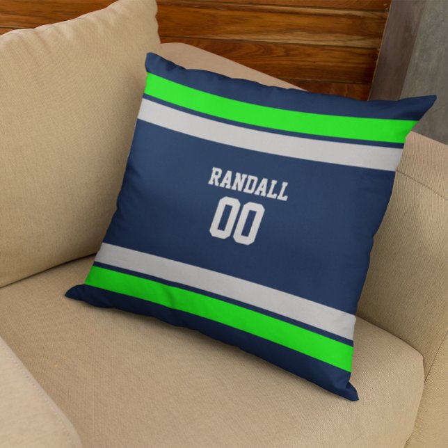Navy, Green & Grey Football Team Personalized Throw Pillow (Creator Uploaded)