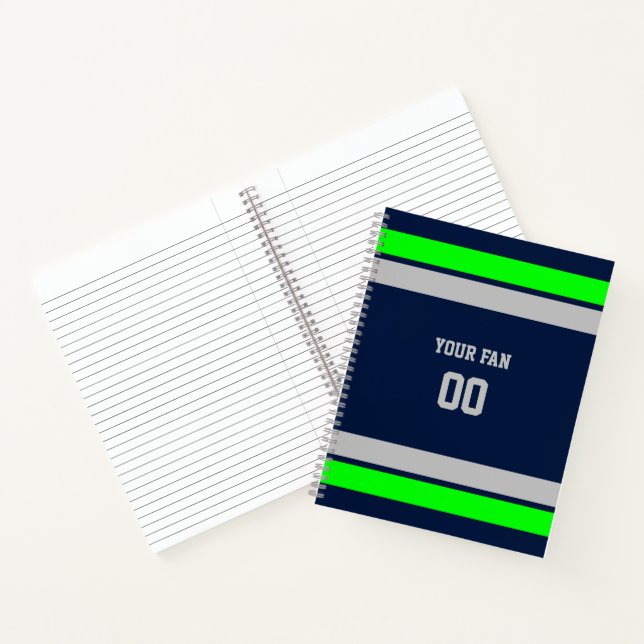 Navy, Green & Grey Football Team Spiral Notebook (Inside)