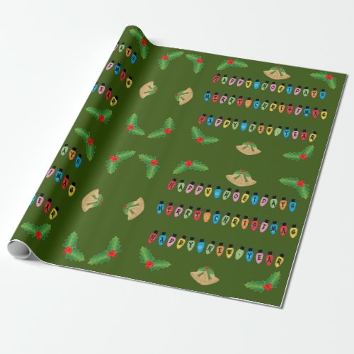 Navy Green Holiday Greetings   New Year Wrapping Paper
