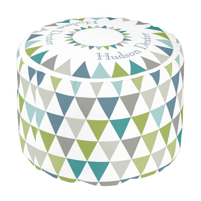 Navy Green Personalized Abstract Triangle Bunting Pouf (Angled Back)