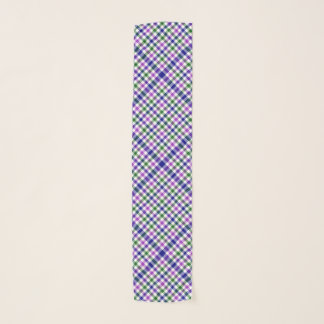Navy, Green & Purple Checked Plaid Chiffon Scarf