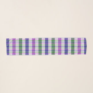 Navy, Green & Purple Long Striped Chiffon Scarf