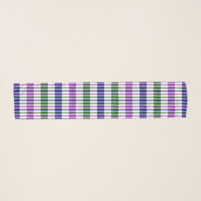 Navy, Green & Purple Long Striped Chiffon Scarf (Front (Horizontal))