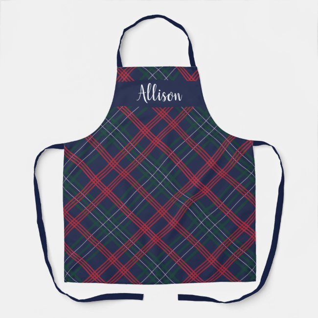 Navy Green Red Tartan Plaid Personalized Holiday Apron