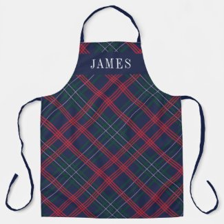 Navy Green Red Tartan Plaid Personalized Holiday Apron