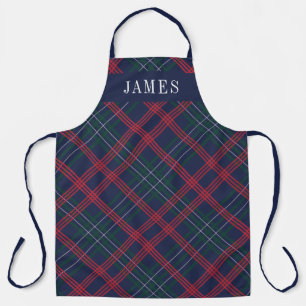 Navy Green Red Tartan Plaid Personalized Holiday Apron