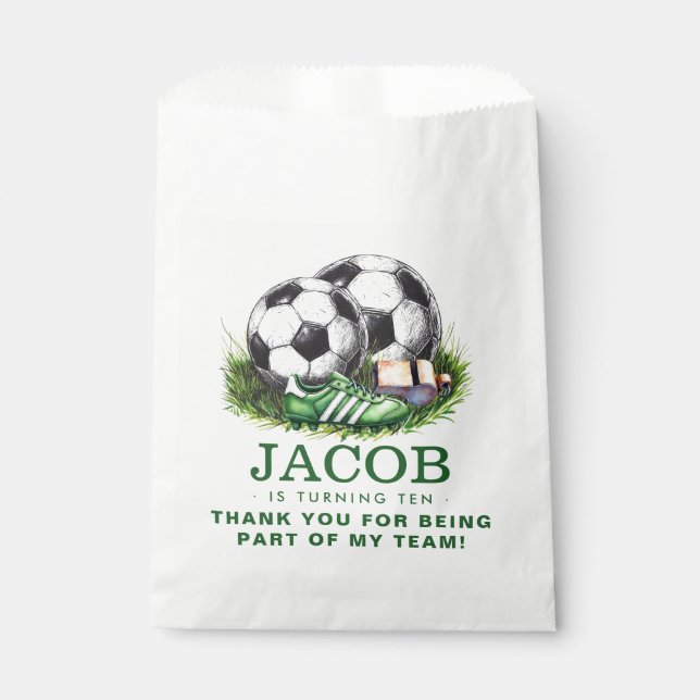 Navy green Soccer Kids Watercolor Favor Bag (Front)