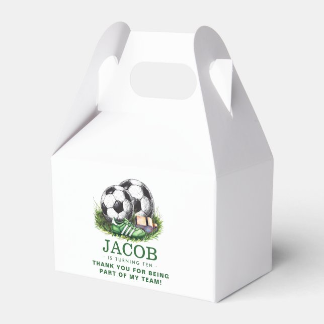 Navy green Soccer Kids Watercolor Favor Boxes (Front Side)