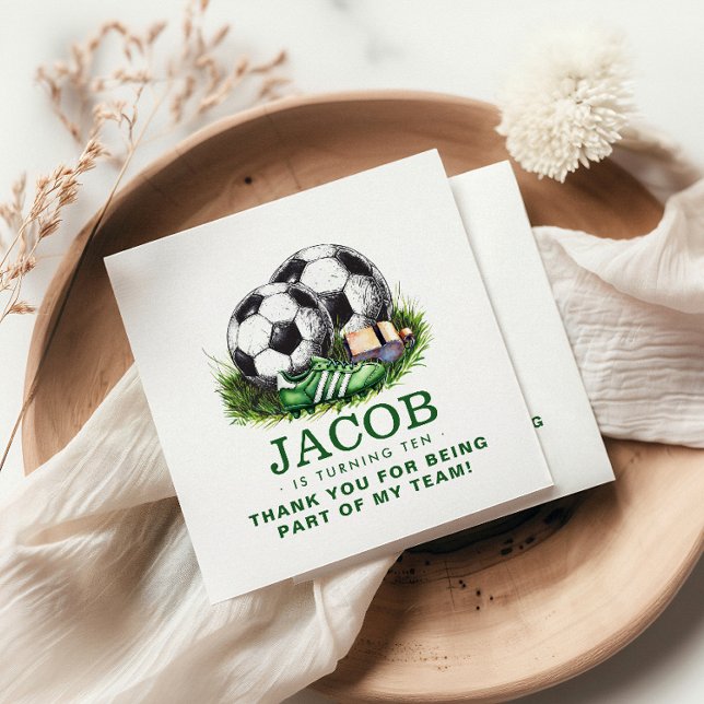 Navy green Soccer Kids Watercolor Napkins (Creator Uploaded)