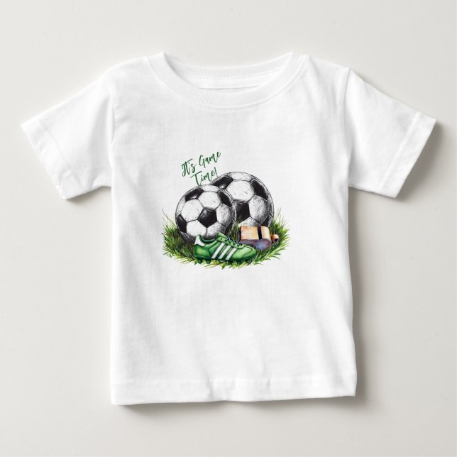 Navy green Soccer Kids Watercolor photo Baby T-Shirt (Front)