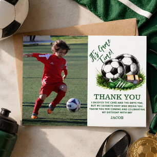Navy green Soccer Kids Watercolor photo Thank You Card