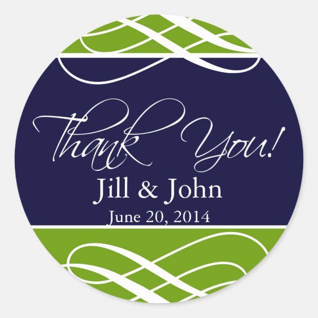 Navy Green Thank You Favor Labels Wedding Stickers (Front)