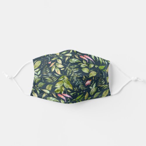 Navy  Green Tropical Botanical Pattern Adult Cloth Face Mask