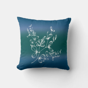 Navy & Green Watercolor Wide Stripes Wildflowers Throw Pillow