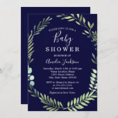 Navy Green Watercolor Wreath Boy Baby Shower Invitation (Front/Back)