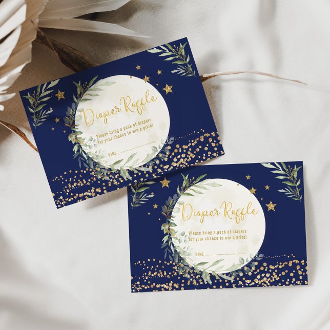 Navy Greenery Gold Moon & Stars Diaper Raffle Enclosure Card (Creator Uploaded)