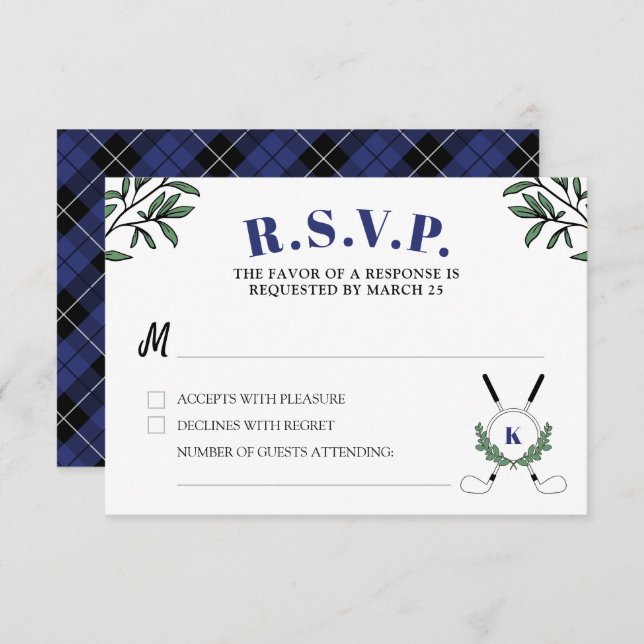 Navy Greenery Golf Themed Retirement Party RSVP Card (Front/Back)