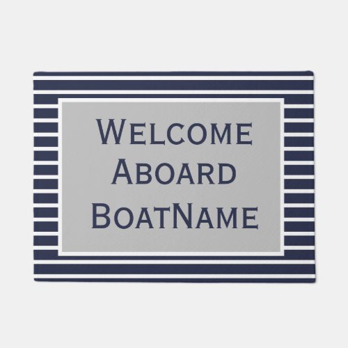 Navy Grey and White Welcome Aboard Boat Doormat