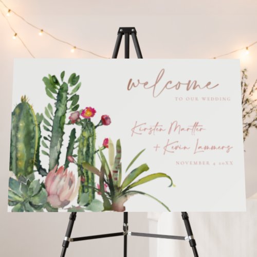 NAVY GREY FLORAL CACTI FAUNA WEDDING WELCOME FOAM BOARD