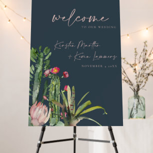 NAVY GREY FLORAL CACTI FAUNA WEDDING WELCOME FOAM BOARD