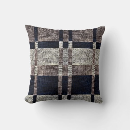 Navy  Grey Stripe Box Pattern Throw Pillow