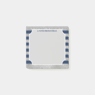 Navy, Grey Striped Bar Mitzvah Favor Post-it Notes
