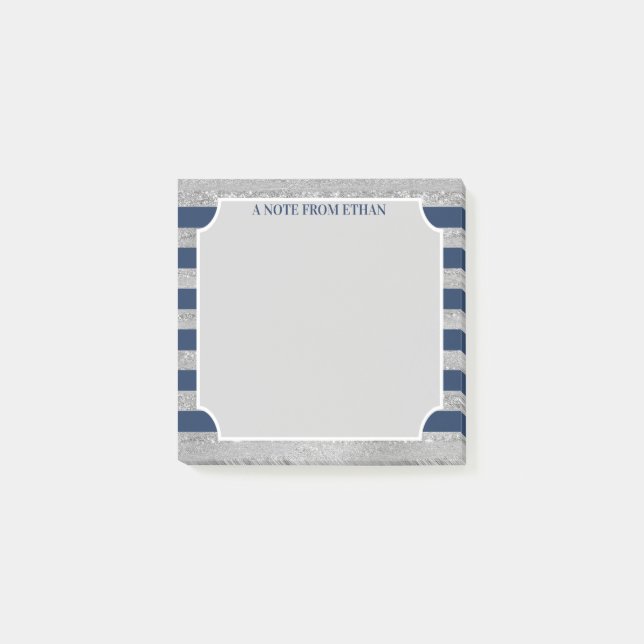 Navy, Grey Striped Bar Mitzvah Favor Post-it Notes (Front)
