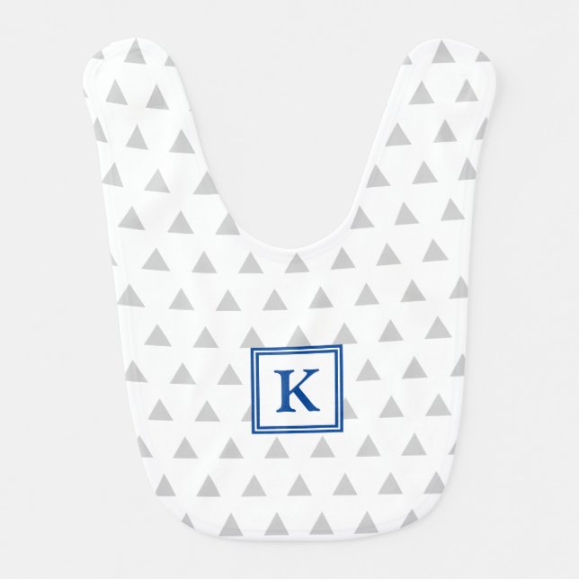 Navy & Grey Triangle Geometric | Monogram Baby Bib (Front)