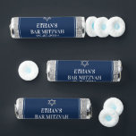 Navy, Grey, White Bar Mitzvah Breath Saver Mints<br><div class="desc">These navy blue, gray, and white Bar Mitzvah Breath Saver Mints favors have a grey patterned background behind a navy blue and white trimmed text area that is personalized with the name and date of the Bar Mitzvah in white lettering below a gray Star of David at the top which...</div>