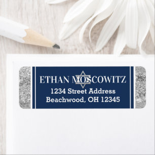 Navy, Grey, White Star of David Bar Mitzvah Label