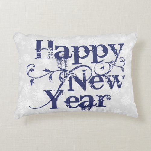 Navy Grunge Happy New Year Accent Pillow