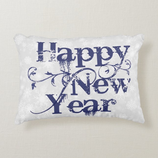 Navy Grunge Happy New Year Accent Pillow (Front)