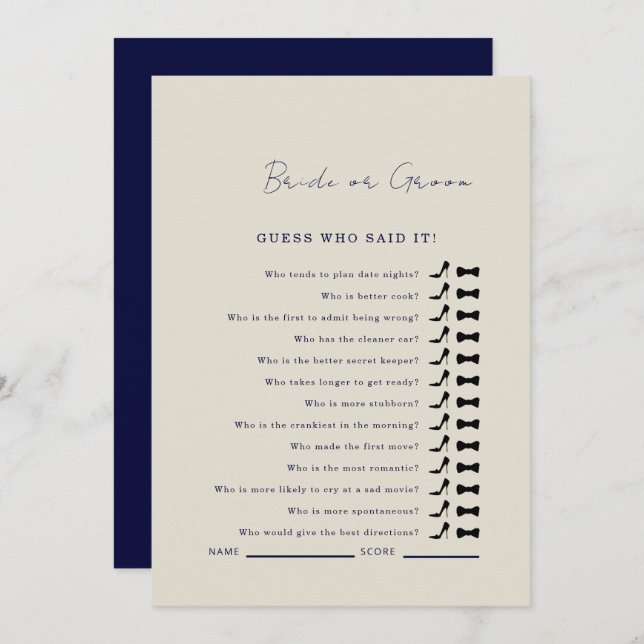 Navy Guess Who Said It Shower Game Invitation (Front/Back)